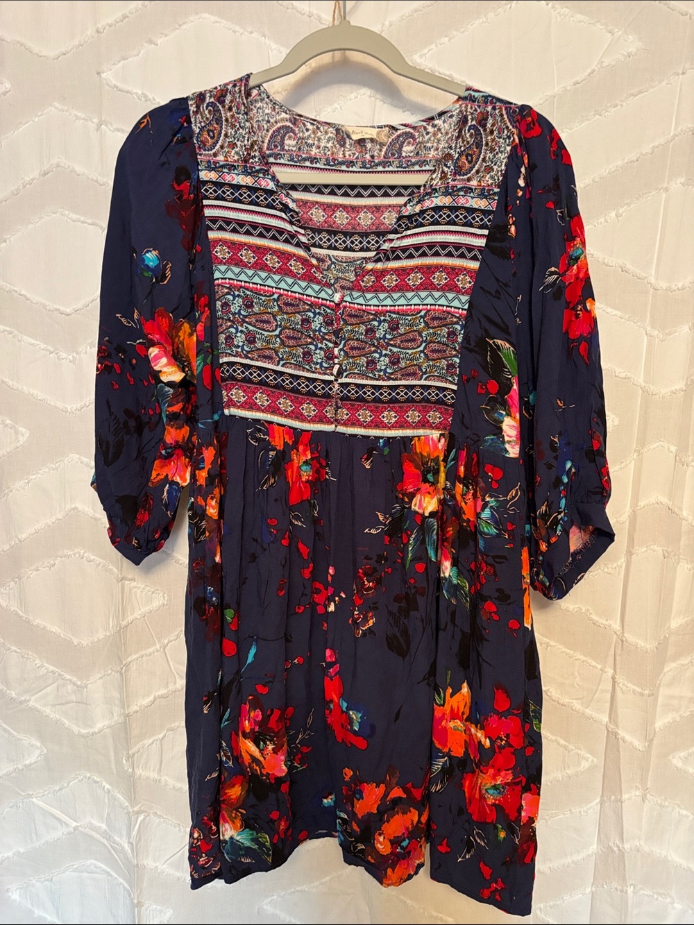 Navy Floral Boho Tunic Dress - Navy Multicolor